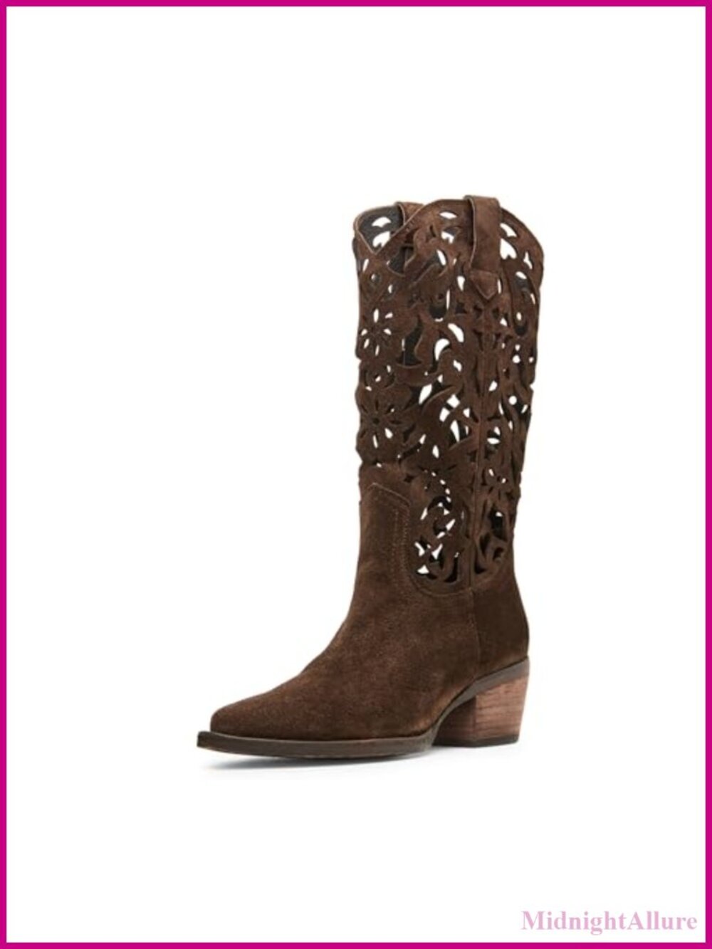 Suede Cutout Mid-Top Block Heel Calf High Fashion Boot